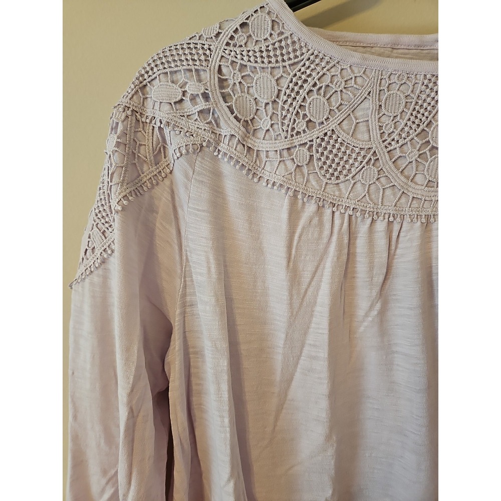 J Jill Blouse Women Small Heathered Light Lilac Gray Crochet Trim Modal Blend - Picture 4 of 15